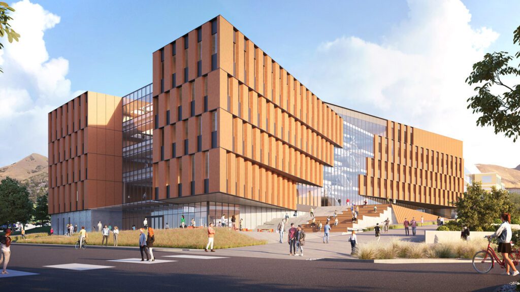 Modern building at the University of Utah, with students walking around. Join platform could streamline TVD budget tracking.